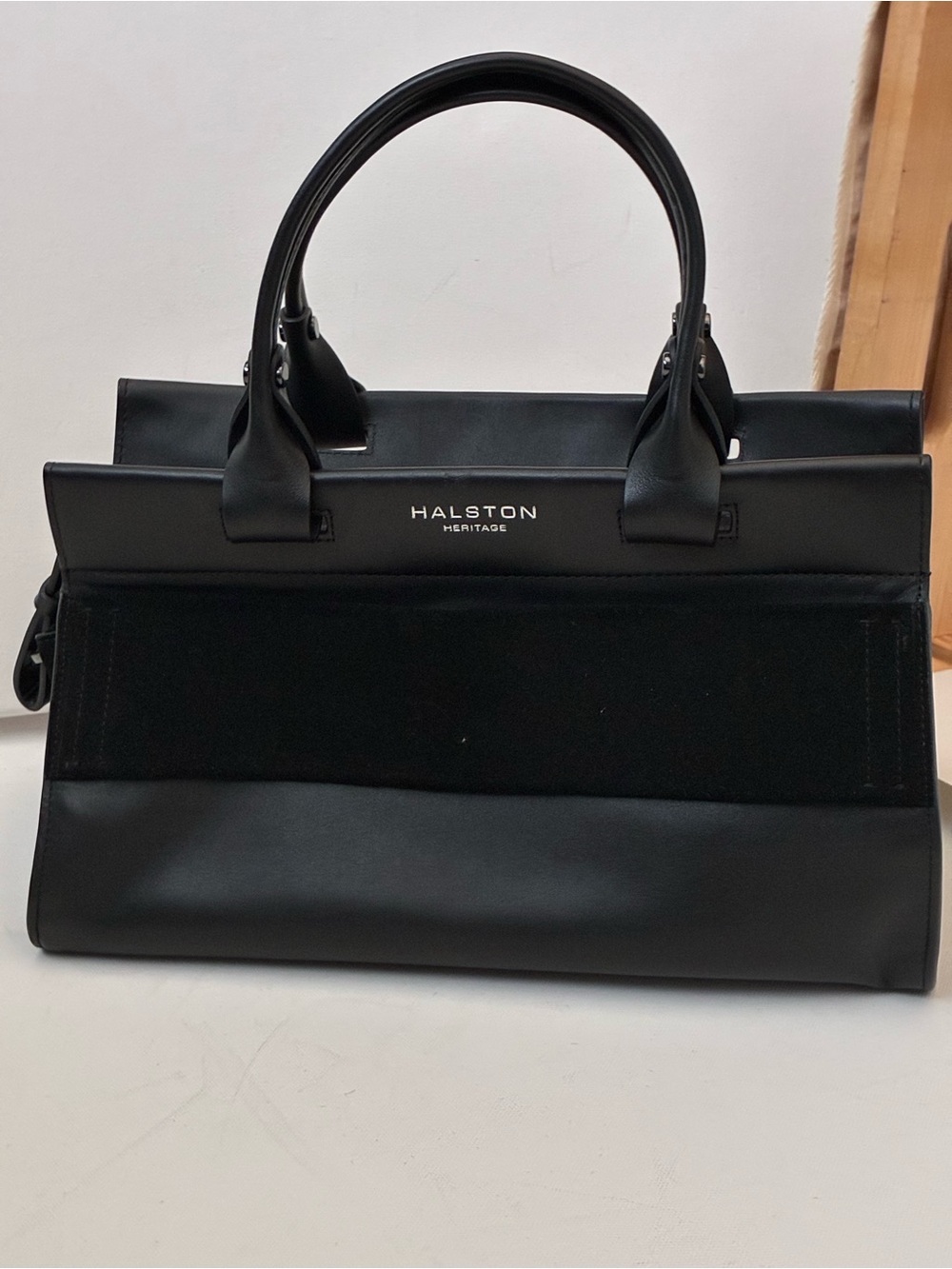 Halston Heritage Black Leather Top-Handle Satchel